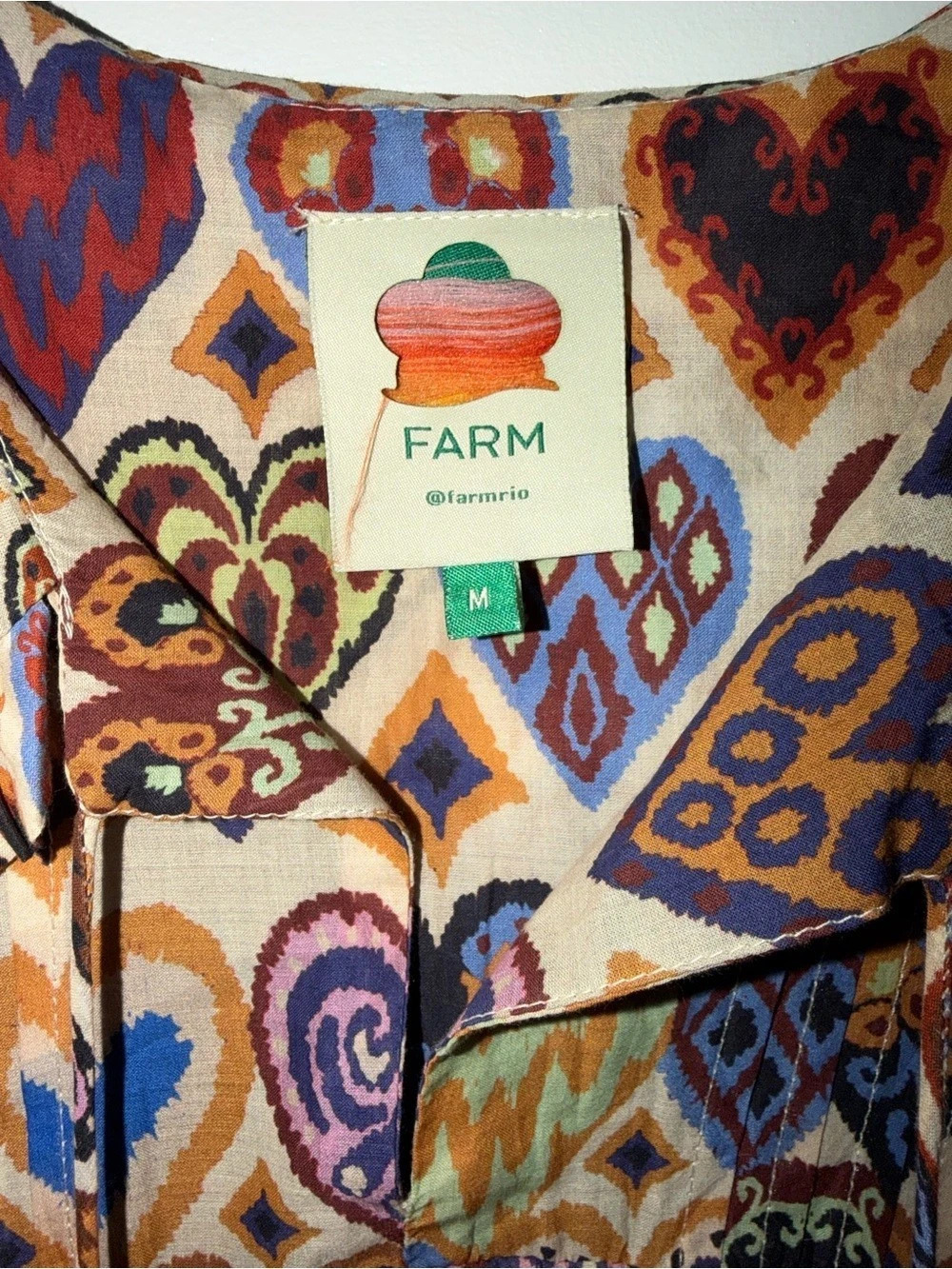 Farm Rio Hearts Ikat Cream Blouse, Multicolor, Medium - Picture 4 of 6